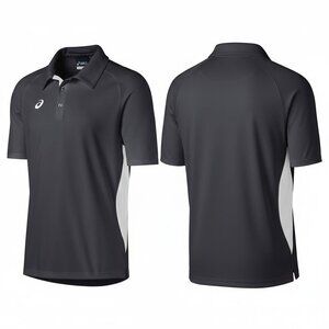 ASICS Steel Gray White Corp Polo Small Short Sleeve Athletic Performance Top NEW